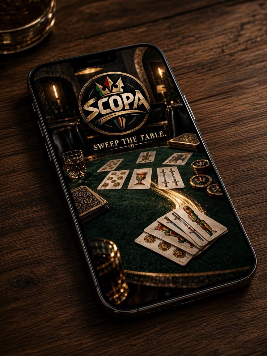 Phone showing Scopa on a felt table