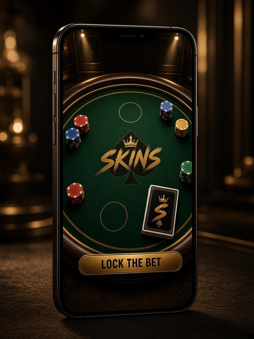 iPhone showing Skins on a felt table